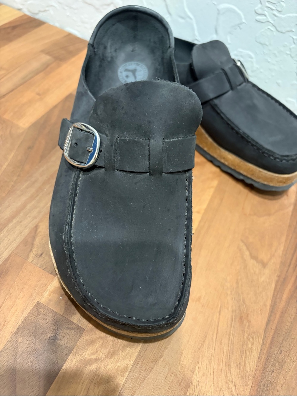 NEW Birkenstock Black Suede Slip-On Clogs with Buckle